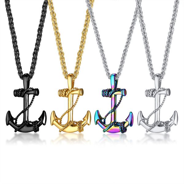 

mens stainless steel anchor pendant pirates hip hop necklaces for mens fashion jewelry, Silver