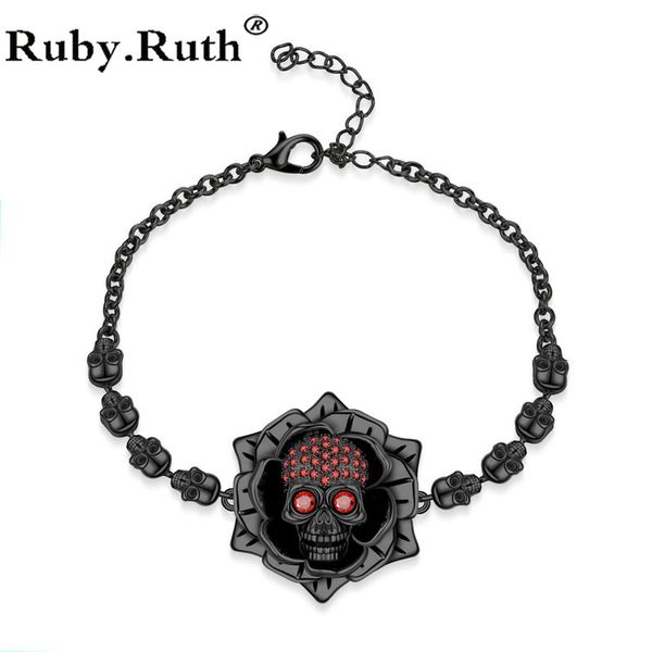 

link, chain skull punk flowers zircon crystals bracelets women bracelet for wedding jewelry gift drop, Black