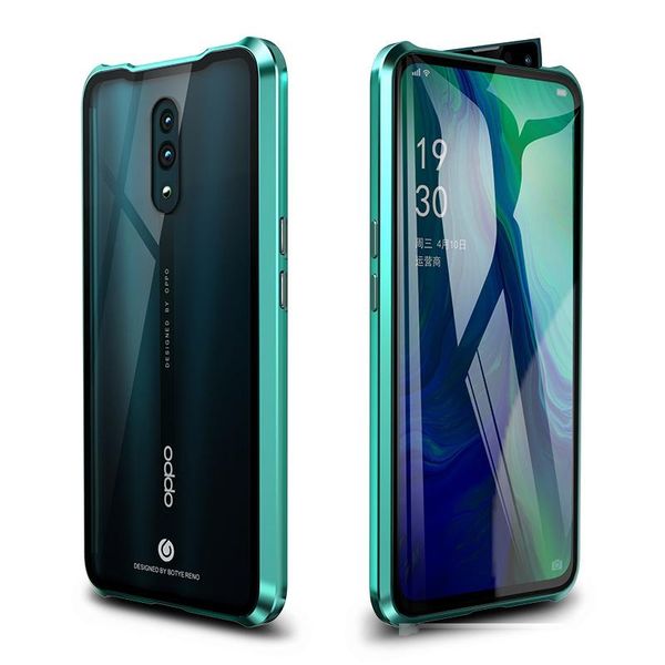 

magnetic case for oppo reno double-sided clear tempered glass hard back cover with built-in magnets metal bumper frame protection case