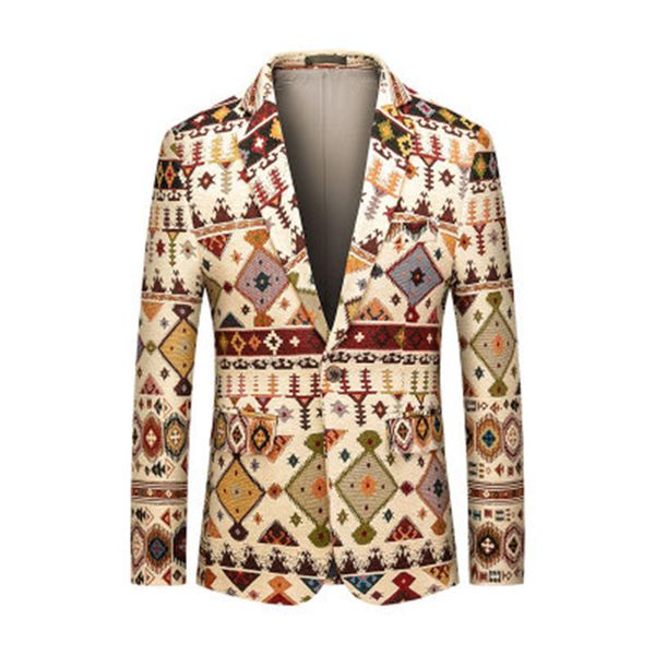 

2020 fashion style mens slim fit folk printed perform blazer vintage blazer for men casual business party wedding dress, White;black