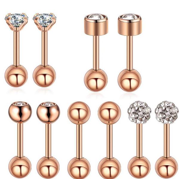 

10pcs/set luxury studs earrings for women ball earring shinning crystal ear piercing cartilage jewelry accessory, Golden;silver