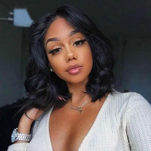 

lace wigs aircabin body wave 16 inch 13x6 type t hd transparent front bob glueless brazilian remy human hair for women, Black;brown