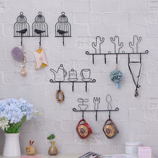 

wall hooks hanger kitchen black wrought iron wall hanger organizer key hook creative home decorative accessories