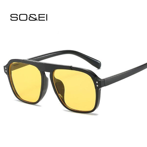 

so&ei oversized square sunglasses women retro nail decoration blue yellow clear lens men fashion outdoor driving sun glasses, White;black