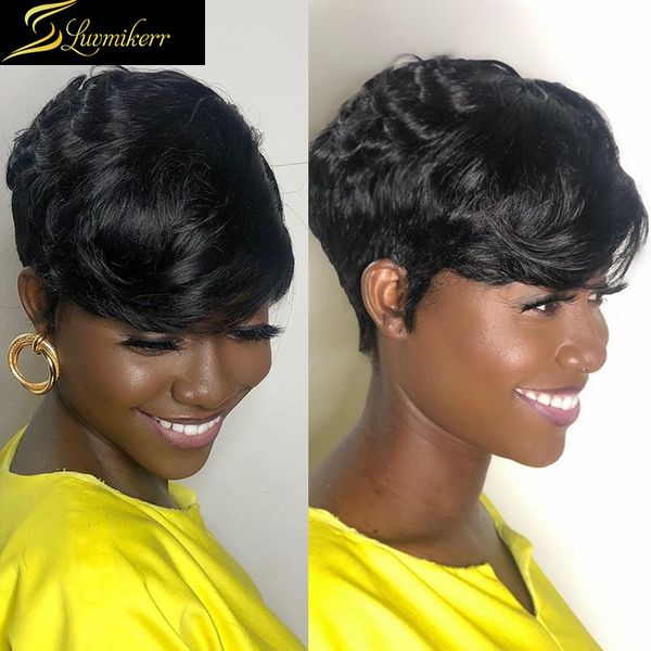 

lace wigs pixie blunt cut wig human hair short bob straight preplucked baby 4x4 closure front for black women, Black;brown