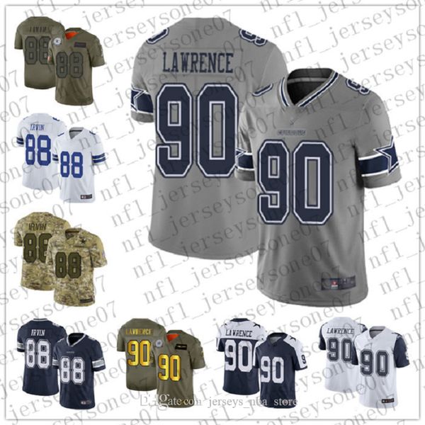 

2020 Custom Mens youth dallas cowboys 88 Michael Irvin 90 Demarcus Lawrence blue Football 100th Season Vapor Limited Jersey