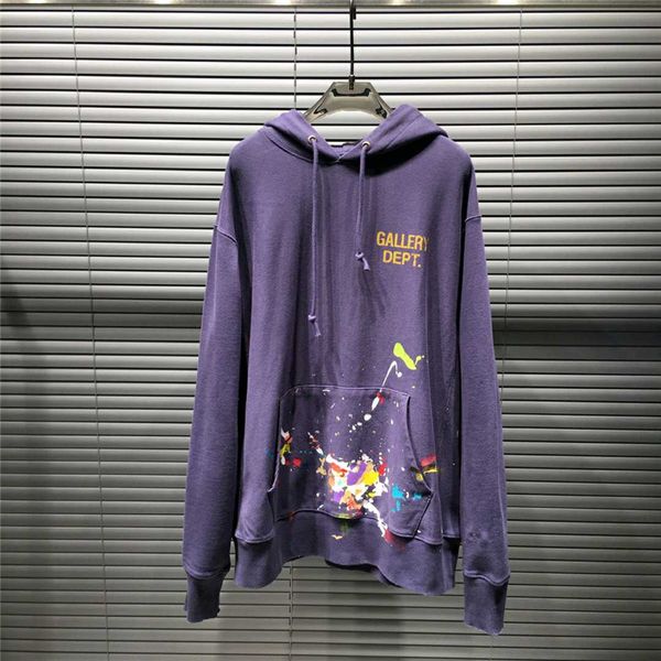 

thick graffiti gallery dept vintage hoodie hooded men women manual splash ink gallery dept pullover sweatshirts, Black