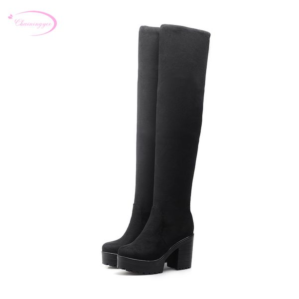 

chainingyee comfortable soft sweet autumn over knee high boots platform black blue brown high-heeled women riding boots