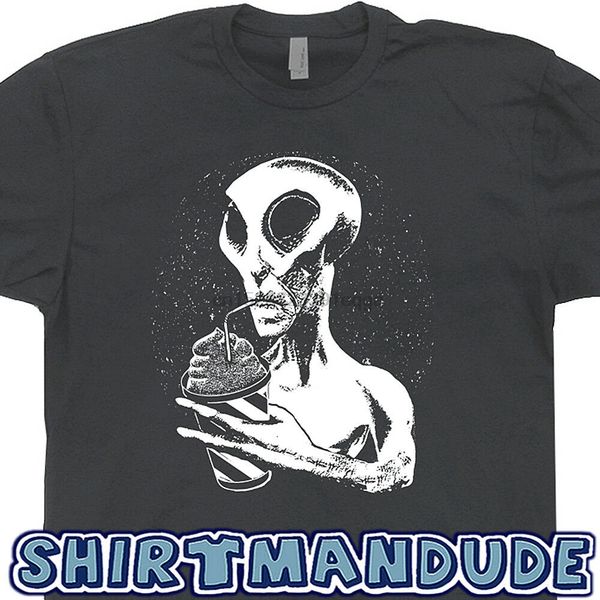 

alien graphic t shirt drinking ufo tee area 51 roswell new mexico cryptozoology design new short sleeve men t shirts
