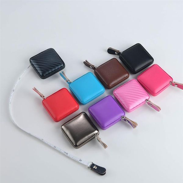 

square pu leather case 1m soft retractable tape measure physical measurement tailor sewing craft cloth dieting measuring tape, Black