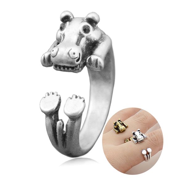 1 peça hipopótamo anel feminino anel fofo para as mulheres boho animal anillos casal amor anéis homens jóias baga femme presentes todos os dias