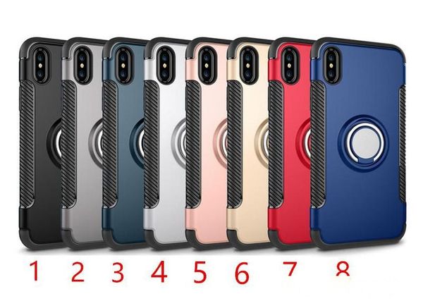 

8 color hybrid tpu pc 2-in-1 armor case shock-proof cases 360 ring stand holder magnetic back cover for iphone 8 samsung s8 ing