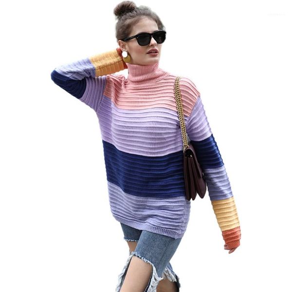 

neck rainbow printed woman sweaters spring autumn loose womens clothes women designer sweaters long sleeve turtle, White;black