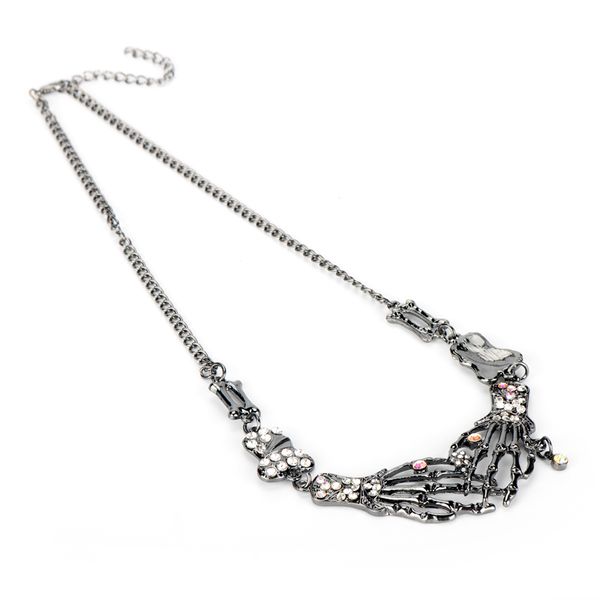 

gothic skull necklace statement women jewelry punk jewelry for women girls skull hand claw necklaces halloween gifts, Silver