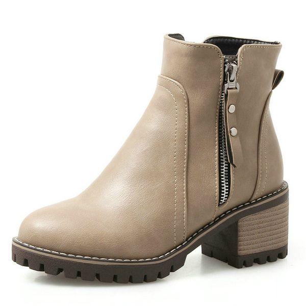 

2020 fashion women boots zipper pu leather ankle boots round toe style spring and autumn women, Black