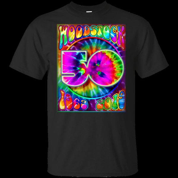 

woodstock 50th anniversary poster design ii t-shirt black for men-women summer style tee shirt