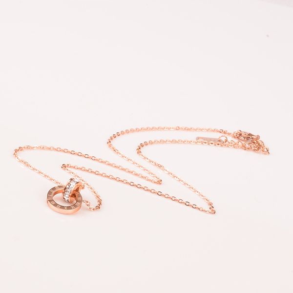 

rome numeral circle crystal pendant pink gold finish necklace titanium steel necklace jewelry for women girls bithday gift, Silver