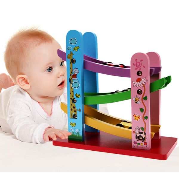 

baby wooden toys colorful wood slippery car with 3 mini car kids educational toys for children birthday christmas gift