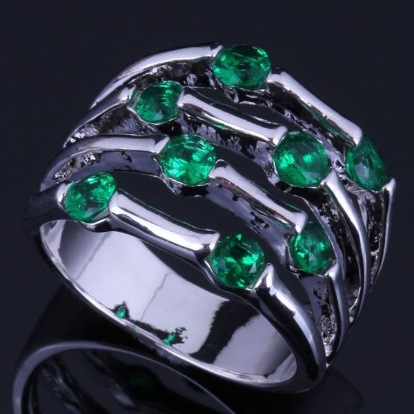 

magic green cubic zirconia silver plated ring v0563, Golden;silver