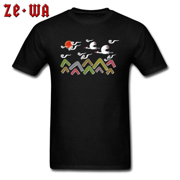 

black t-shirt men japan style t shirts harajuku color mountain tshirt crane abstract scene printed clothes casual cotton