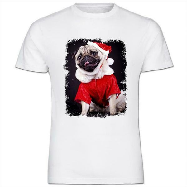

мопс в костюме санта рождество мужские хлопок футболки отпечатано tee shirt