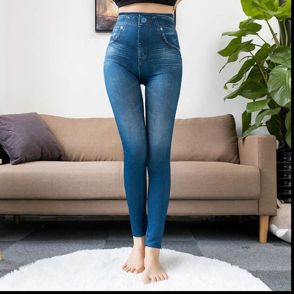 

jeans for women denim pants with pocket pull cashmere body imitation cowboy slim leggings women fitness plus size 2020 new, Black