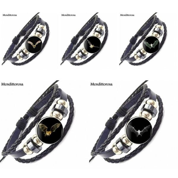 

charm bracelets ej glaze jewelry black leather bracelet bangle with glass cabochon for women jewellery bat, Golden;silver