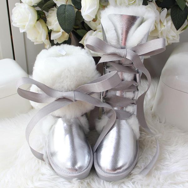 

long boots natural fur women snow boots genuine sheepskin leather wool winter high waterproof non-slip rubber soles, Black