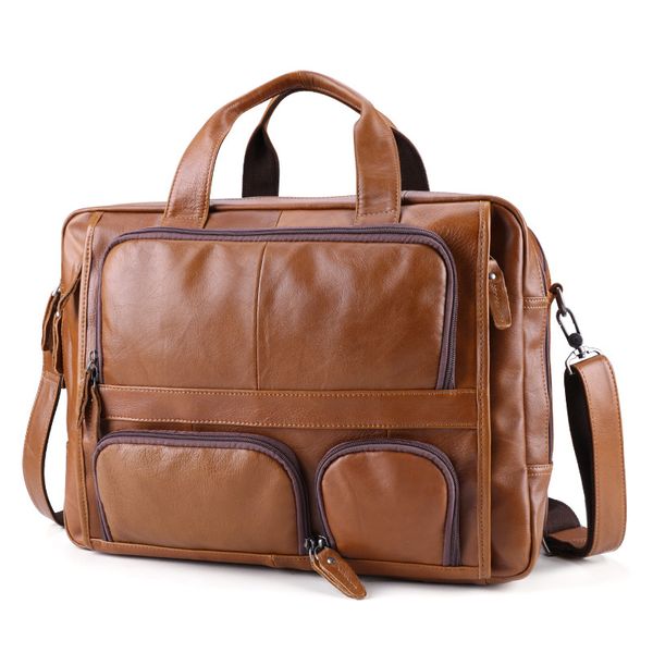 

briefcase 15 inch men's lapbag business retro multifunctional leather first layer leather men's bag