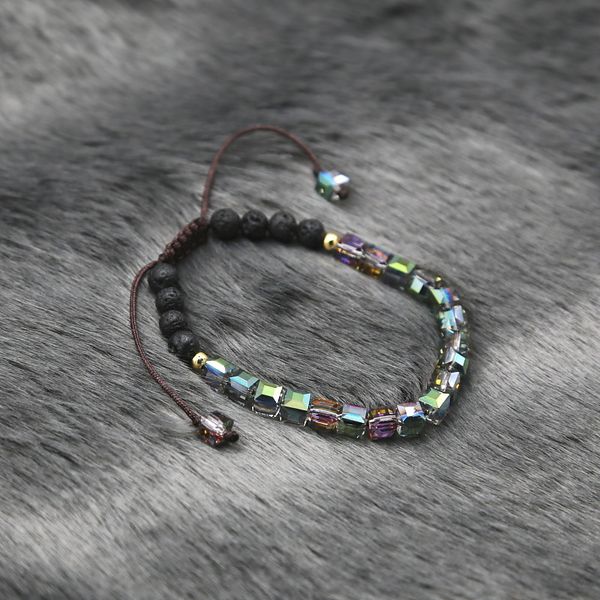 

6mm natural volcanic stone hand woven charm bracelet adjustable color square crystal lucky bracelet male and female couple, Golden;silver