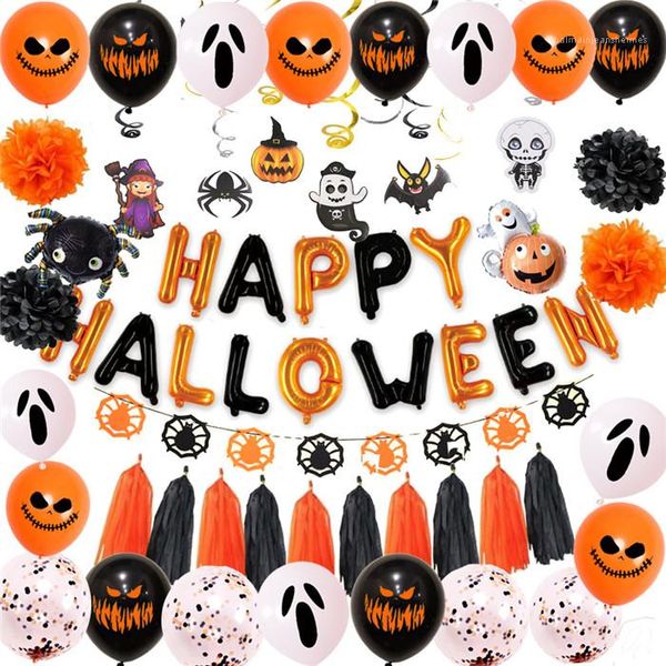

cute balloon decoration pull flag spider banner halloween letter balloon tassel spiral festive party supplies halloween house ornaments