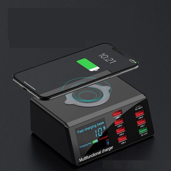 

100w 8 ports usb fast wireless charger for iphone qc 3.0 quick charge with pd function charger eu/us/uk /au plug