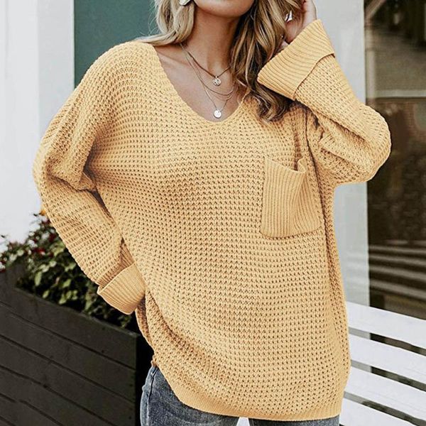 

women's sweaters 2021 autumn winter sweater women knitted ribbed pullover long sleeve v-neck loose jumper soft warm pull femme, White;black