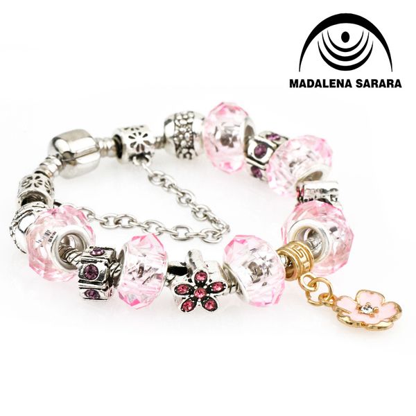 

charm bracelets madalena sarara fashion crystal bead bracelet rhinestone and inlaid with flower charms american trendy mini order 2pcs, Golden;silver