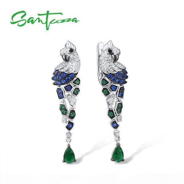 

santuzza silver earrings for women 925 sterling silver parrot birds sparkling blue green cz drop earrings trendy fine jewelry cx200624, Golden