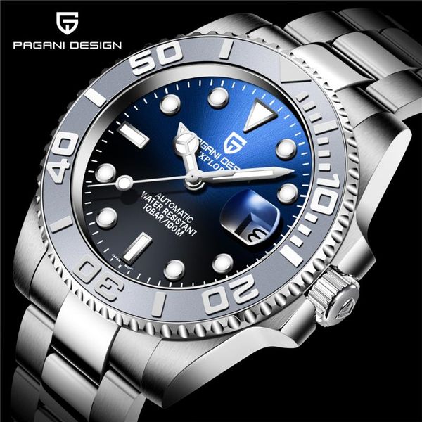

pagani design brand automatic mechanical men watch nh35a movement 100m waterproof sport sapphire wrist watch relogio masculino, Slivery;brown