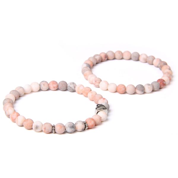 

beaded, strands pink zebra stone jaspers bracelets for women 6 mm matte beads bracelet men jewelry love heart shape alloy charm pulseras, Black