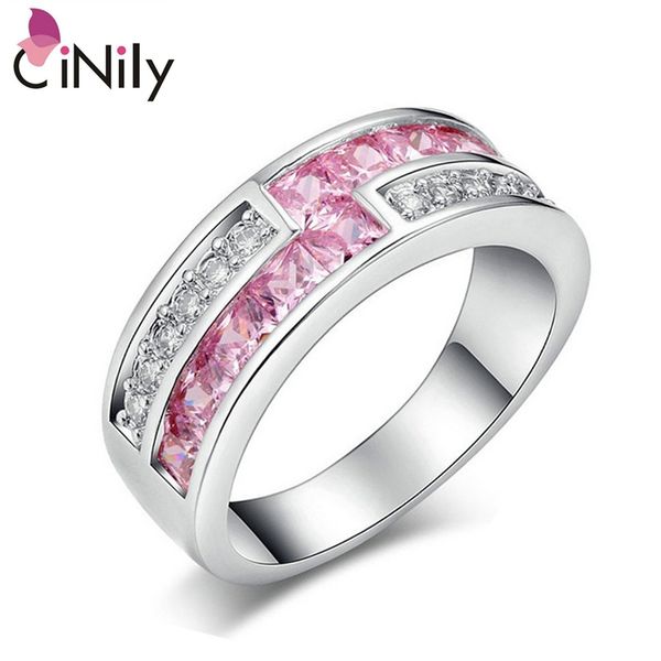 

cinily pink stone zirconia silver plated wholesale for women jewelry birthday party gift ring size 6-9 nj14, Golden;silver