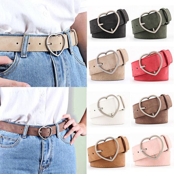 

women belts fashion heart shape faux leather belt casual metal buckle belt waistband for women black white red pink 2020, Black;brown