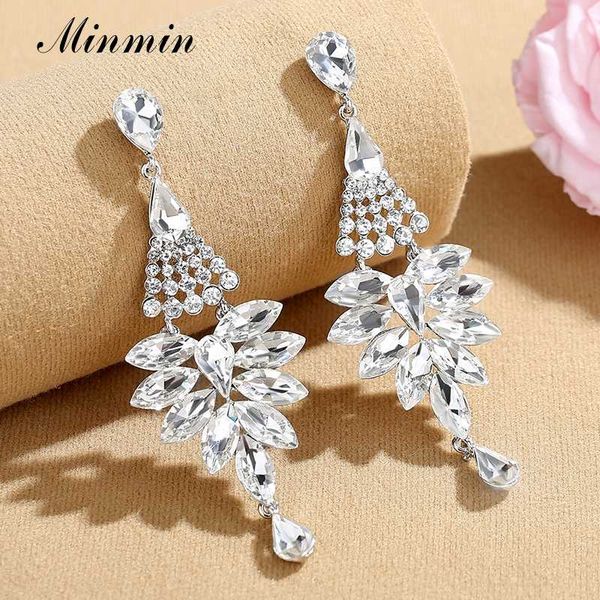 

dangle & chandelier minmin gorgeous colorful flower crystal long drop earrings for women luxury wedding party fashion jewelry eh1583, Silver