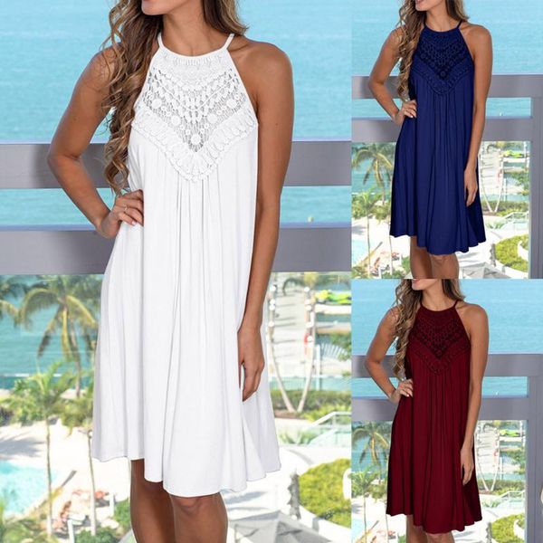 

maternity dresses women's dress 2021 semmer fashion women ladies sleeveless hollow out lace patchwork solid loose hem casual party, White