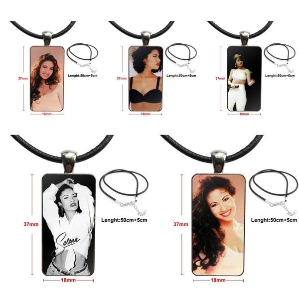 

glass cabochon pendant necklace rectangle fashion necklace for girls gift selena quintanilla, Silver