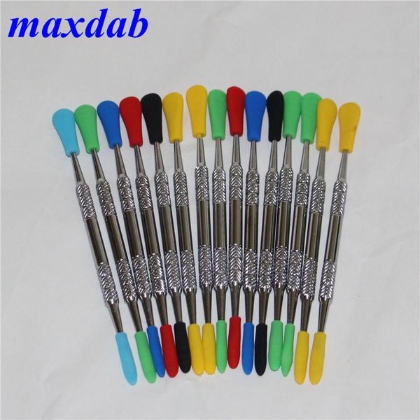

metal wax dabber tool with silicone tips cap 120mm vaporizer dab tools dhl free