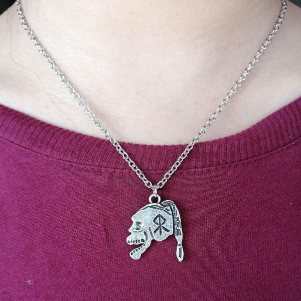 

sanlan 12pcs norse vikings skull necklace with rune warrior scandanavian amulet, Silver