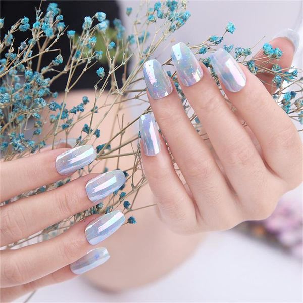 

false nails 24pcs/box stiletto fake chrome nail tips metallic art manicure press on mirror look, Red;gold