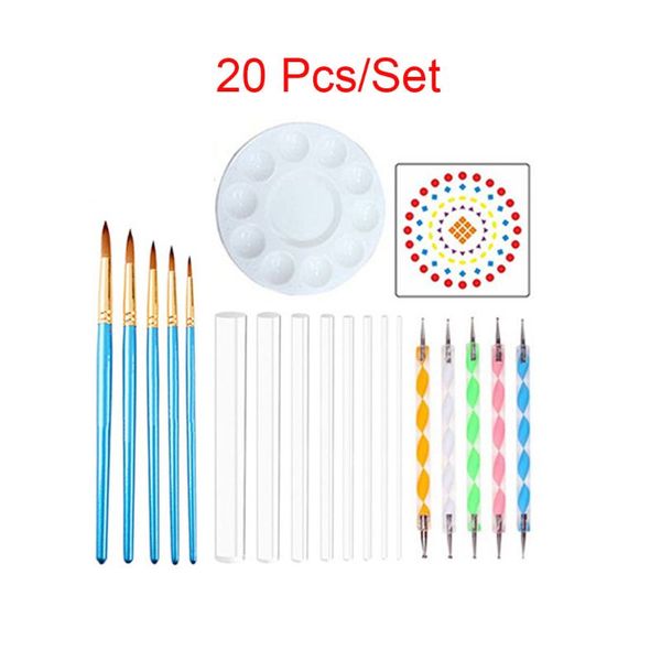 

20pcs/set mandala dotting pen tools for painting stone ceramic with stencil template point brush tray