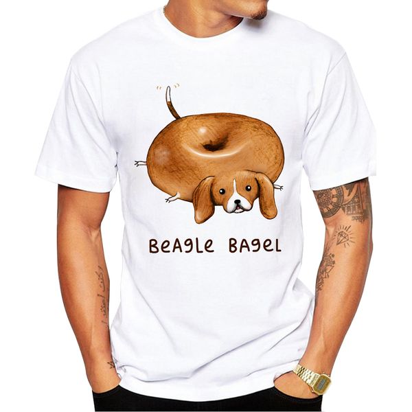 

2018 men beagle bagel t shirt short sleeve dog donut printed t-shirt o-neck fashion tee shirts