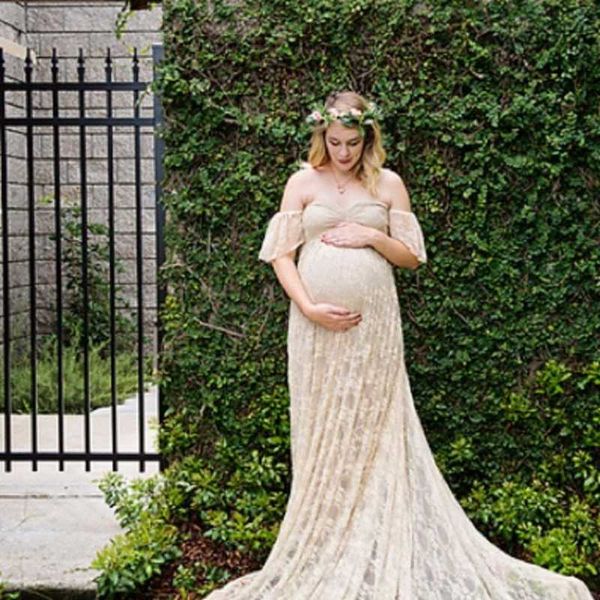 

maternity dresses summer pregnancy clothes po shoot dress lace baby shower ruffles sleeve gown robe de grossesse, White
