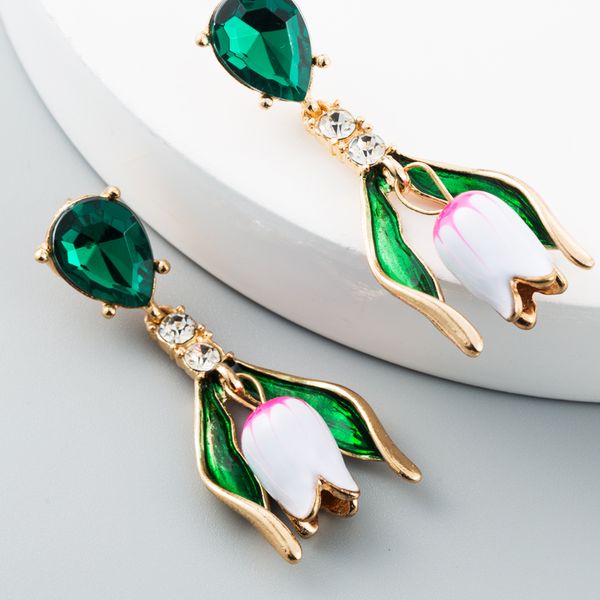 

dangle & chandelier 2021 arrivals korean statement earrings for woman baroque style tulips dropping oil and rhinestone, Silver