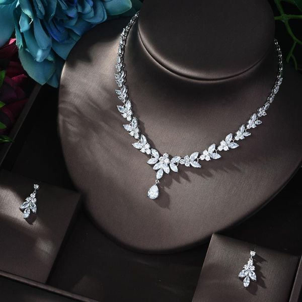 

hibride luxury new design zircon water drop shape necklace pendant set for women party jewelry bijoux n-812, Silver